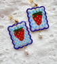Blue Gingham Strawberry Pearl Drop Earrings