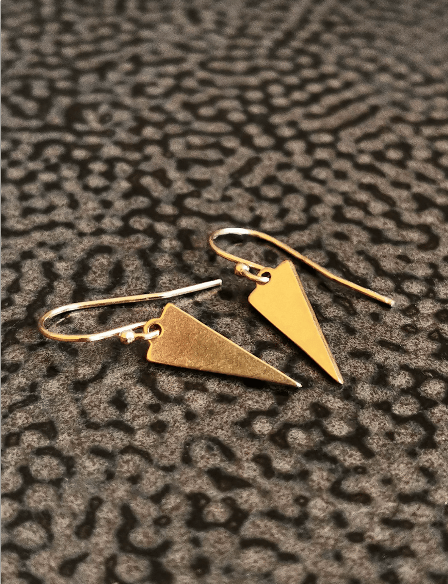 Gold triangle charm earrings, abstract earrings, triangle charm, gift for her
