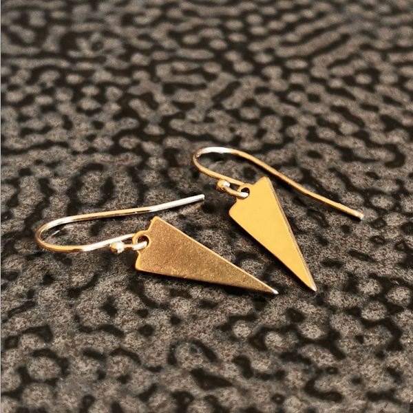 Gold triangle charm earrings, abstract earrings, triangle charm, gift for her