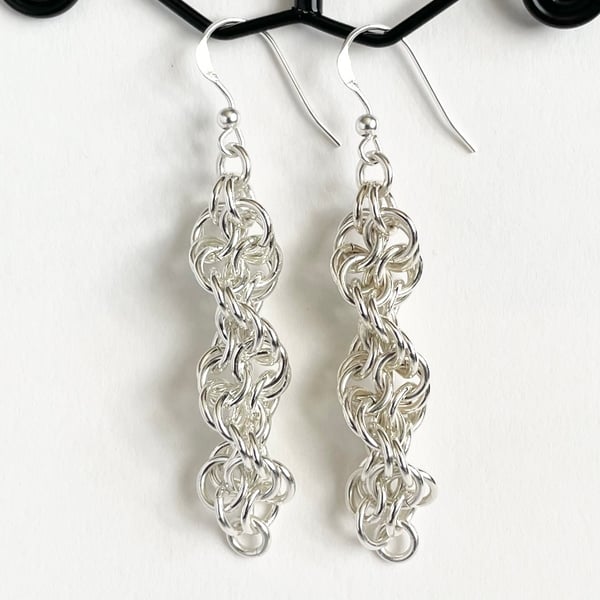 Spiral Chainmaille Sterling Silver Earrings 
