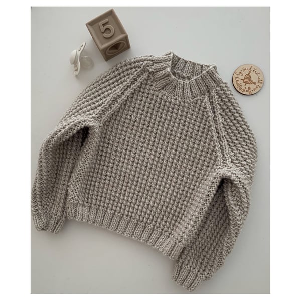Made To Order Handknitted Aran Baby Jumper 6 sizes. Any colour.