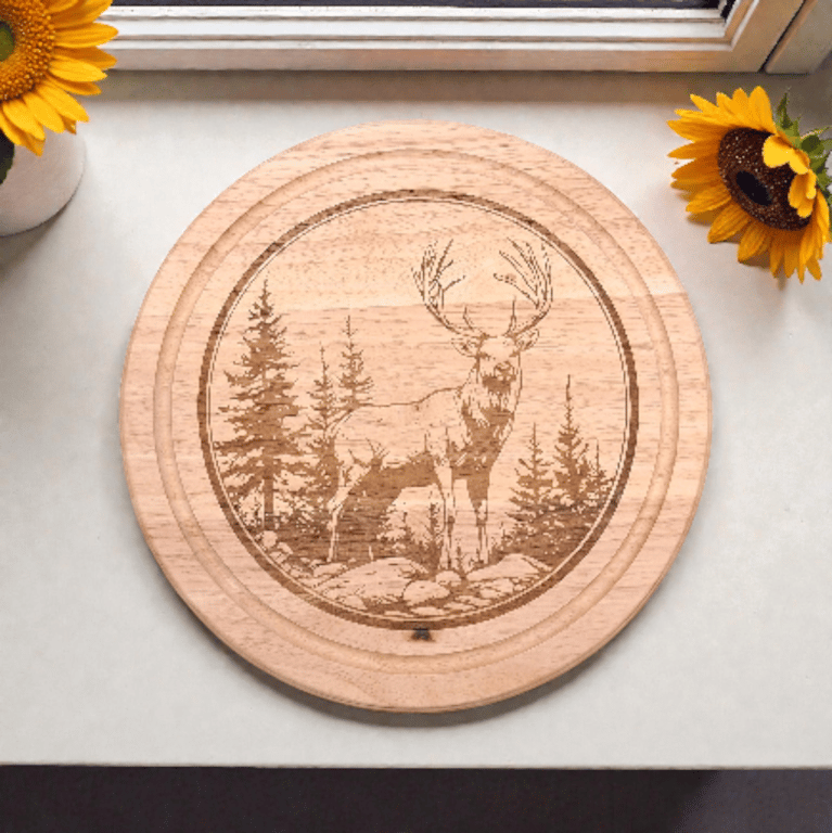 Engraved Stag Wooden Cutting Board – 30cm Hevea Wood