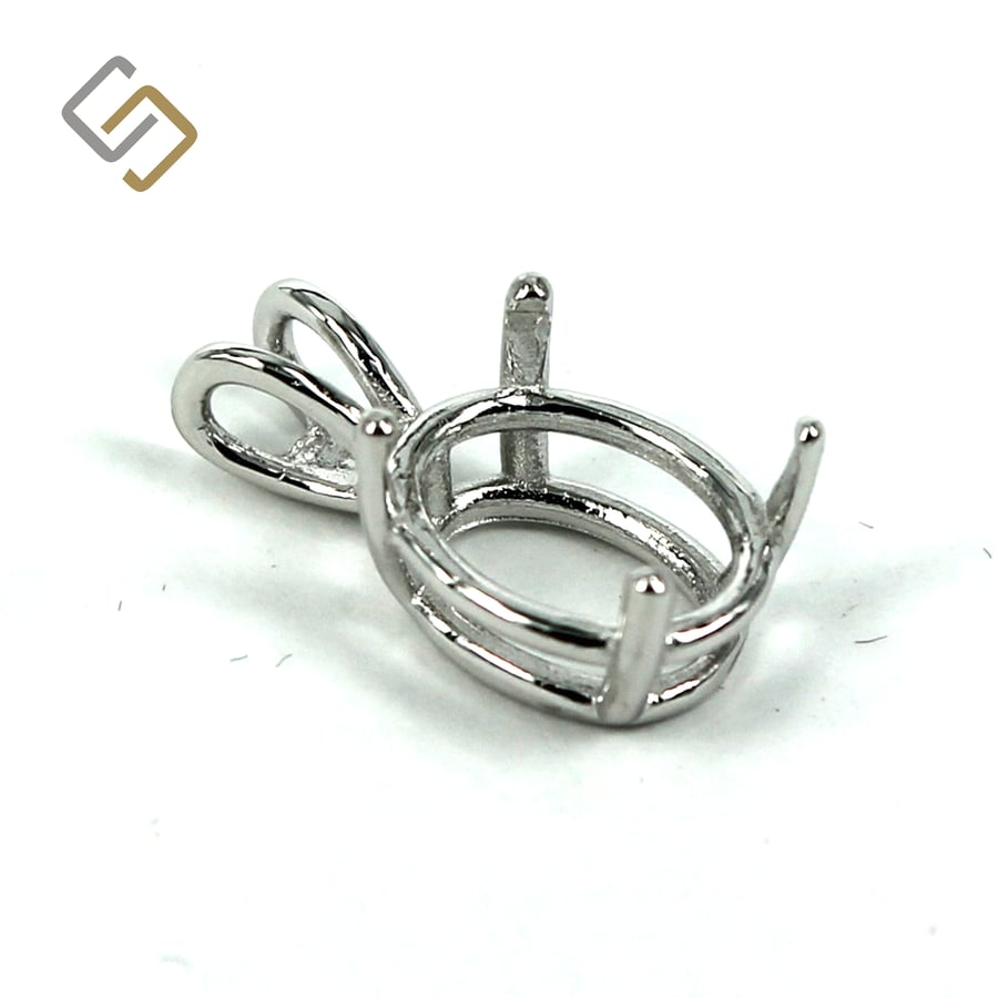 Oval Basket Pendant Setting with 4-Prong Mounting in Sterling Silver for 10x12mm