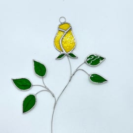 Stained Glass Rose Suncatcher Handmade Hanging Decoration - Yellow