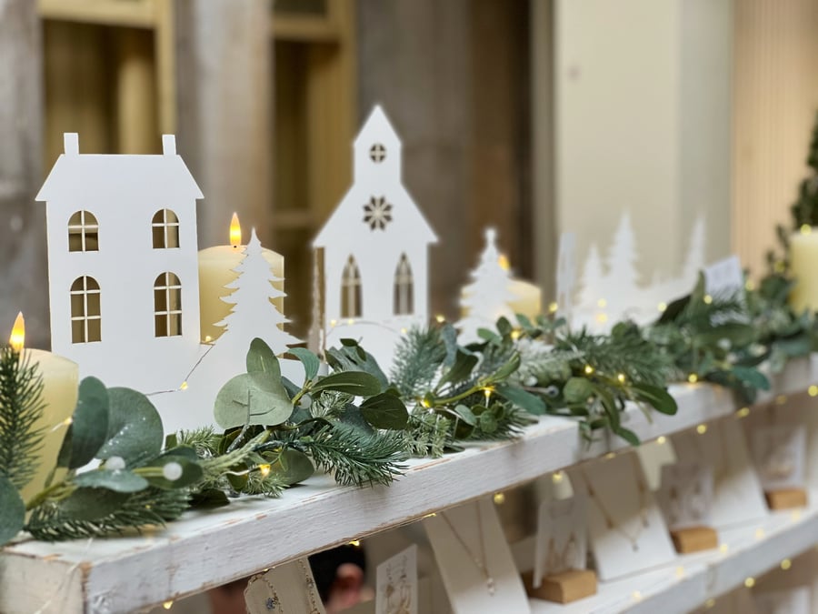 Paper White Christmas Winter Village Scene