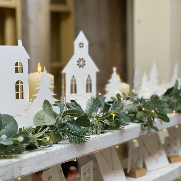 Paper White Christmas Winter Village Scene