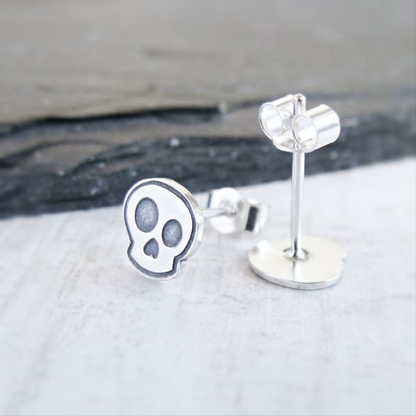 Sterling Silver Skull Studs - Carpe Diem Earrings - Alternative Earrings