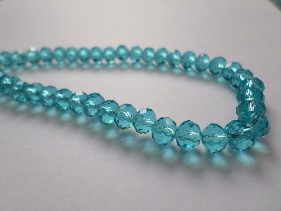50 x Faceted Glass Beads - Rondelle - 6mm - Sky Blue 