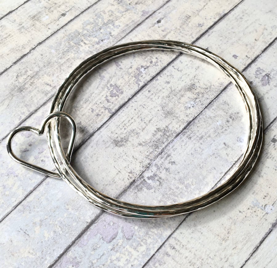 3 Entwined Sterling Silver Bangles, Silver Russian Bangle 