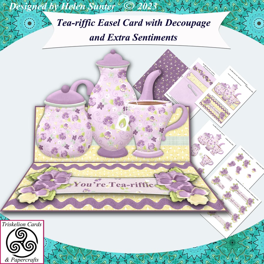 Printable Tea-riffic Easel Decoupage Card Making Kit - Various Sentiments
