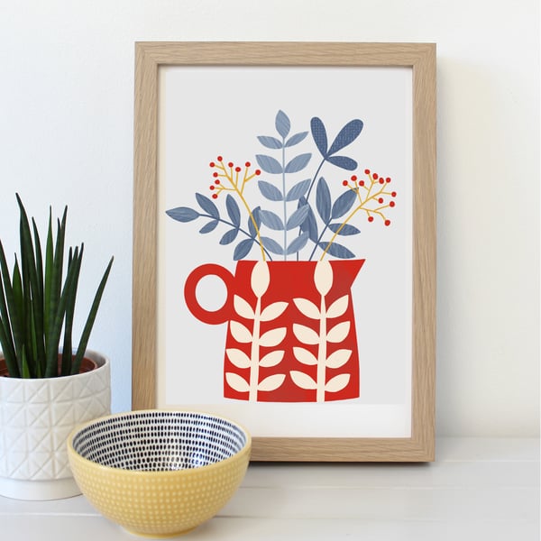 Red Flower Jug A4 Art Print - Sale