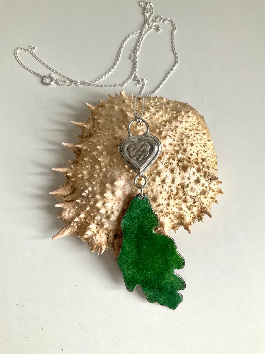 Celtic Knot Heart and Oak Pendant Necklace (seconds reduction)