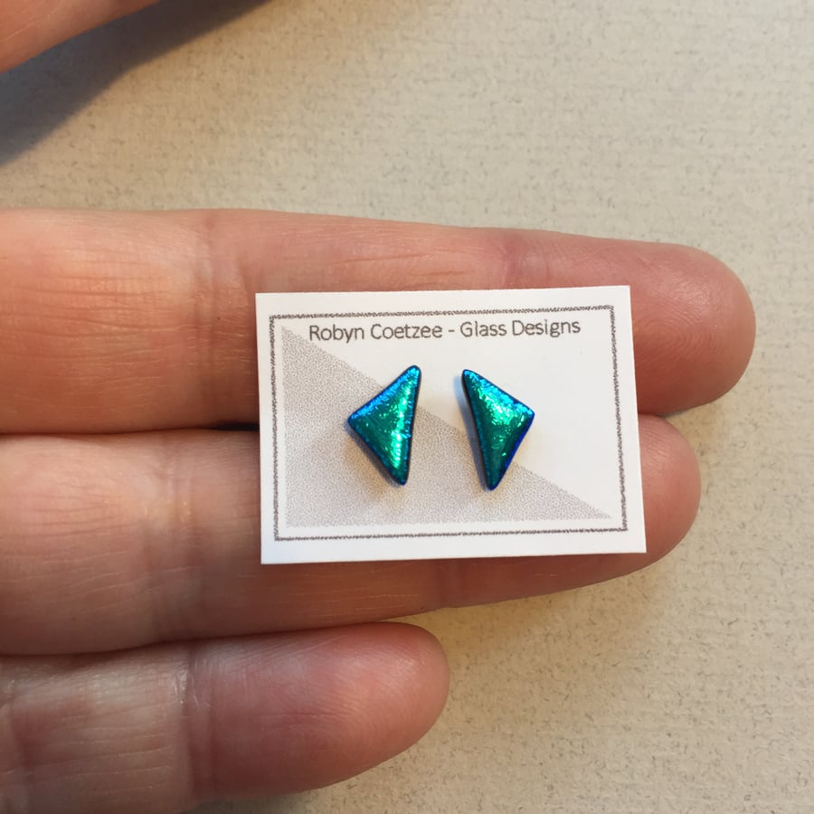 teal geometric glass stud earrings