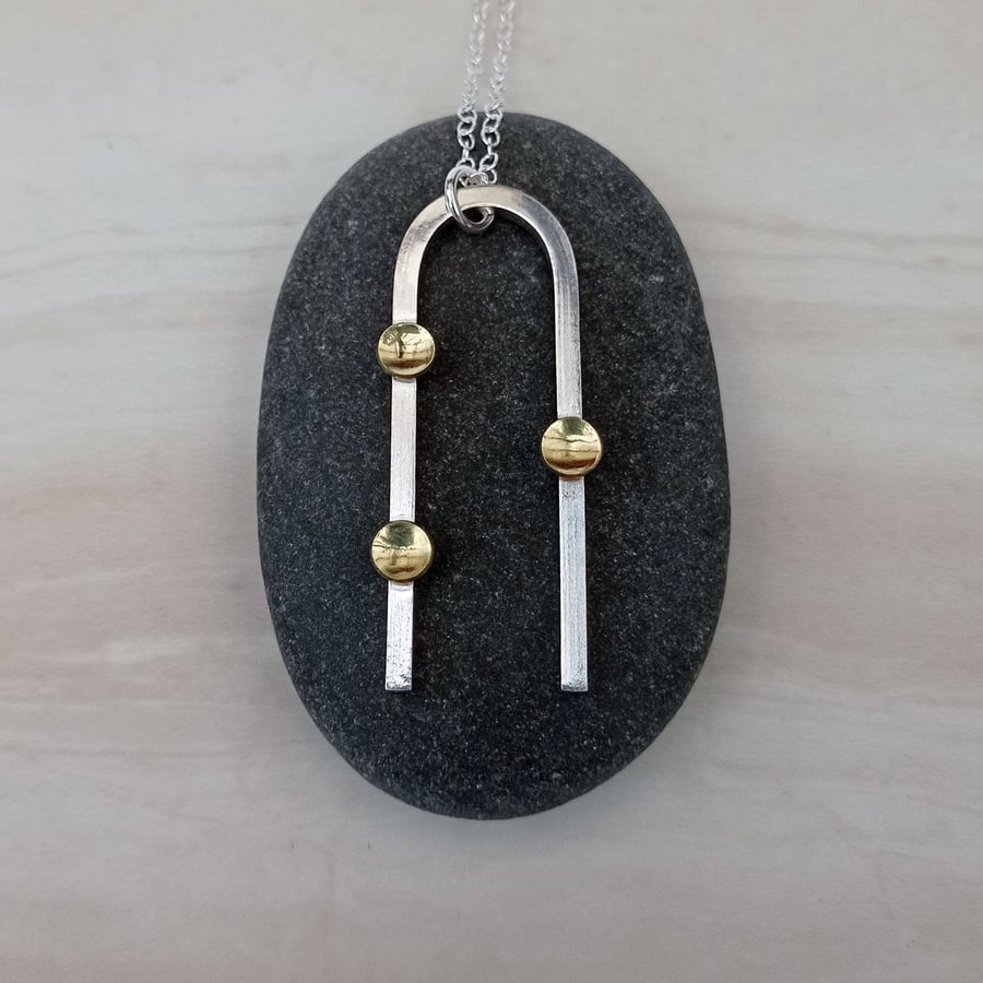 Sterling silver bar and brass drop pendant 