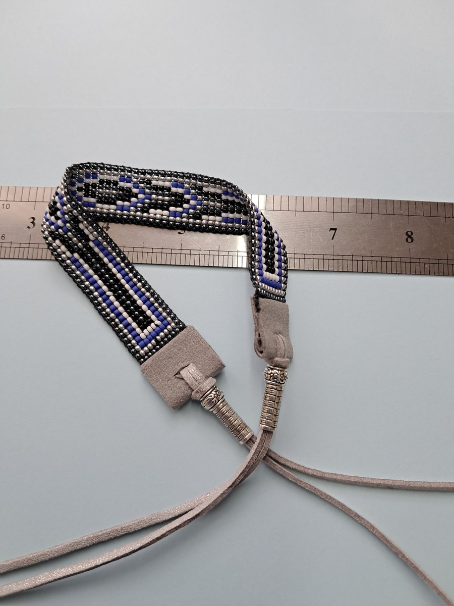 Seedbead Bracelet or Anklet  in gunmetal, denim blue suede