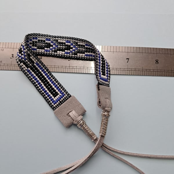 Seedbead Bracelet or Anklet  in gunmetal, denim blue suede