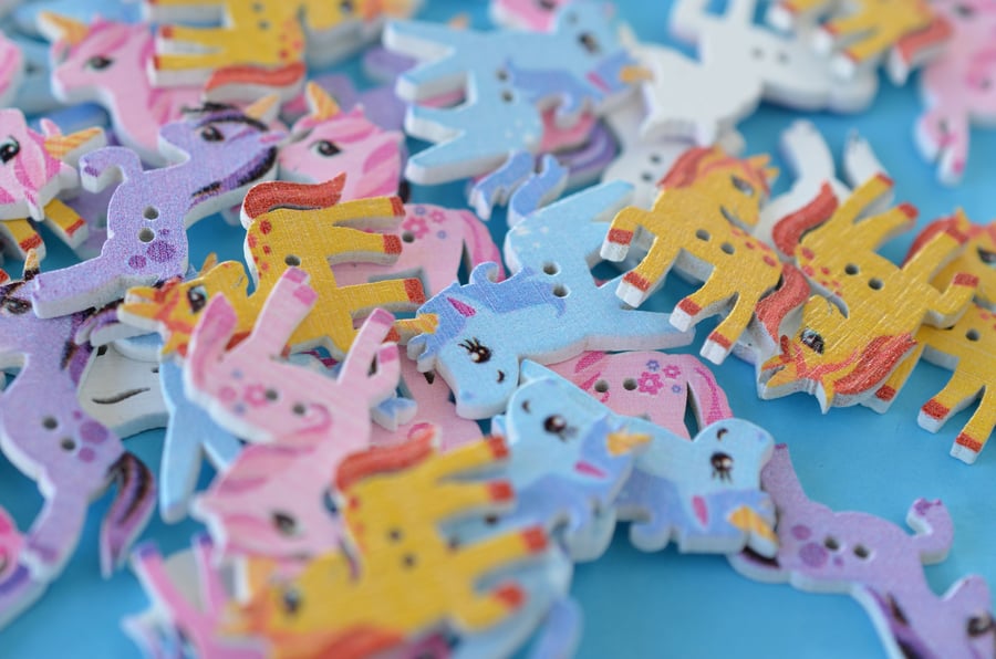Wooden Unicorn Buttons Random Mixed 6pk 30x15mm approx. (U2)