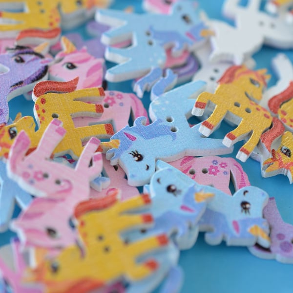 Wooden Unicorn Buttons Random Mixed 6pk 30x15mm approx. (U2)