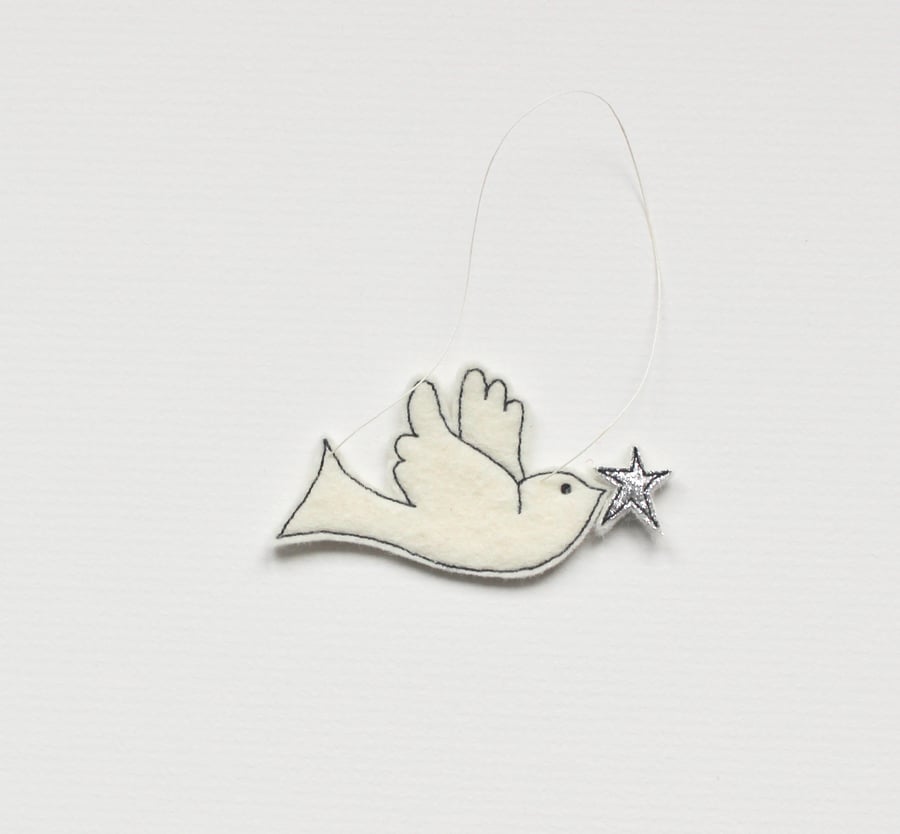 'Dove holding a Silver Star' - Hanging Decoration