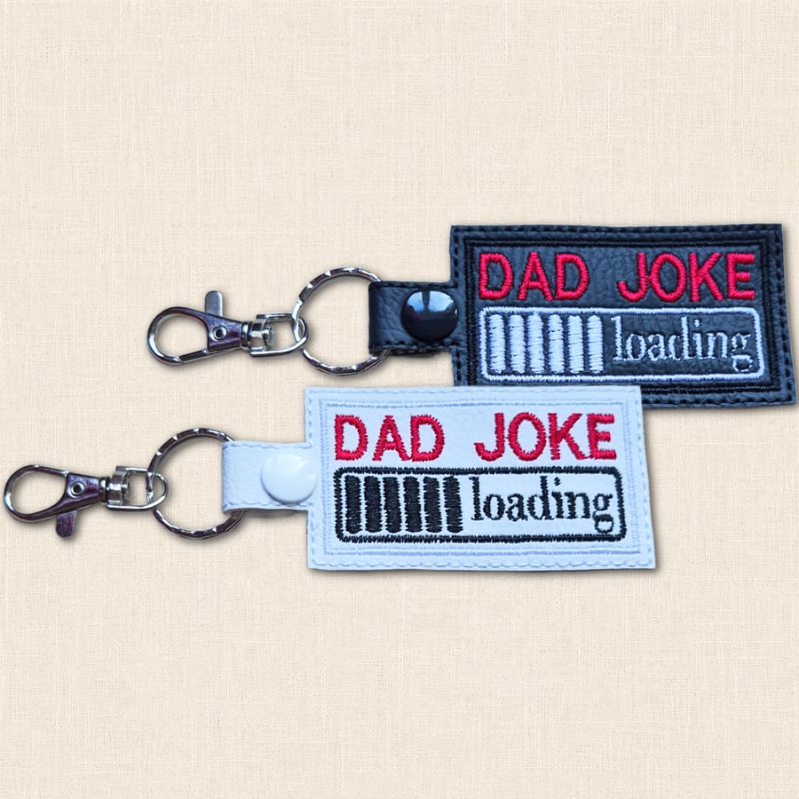 Dad Joke Loading Keyring - Embroidered Faux Leather Gift for Dad