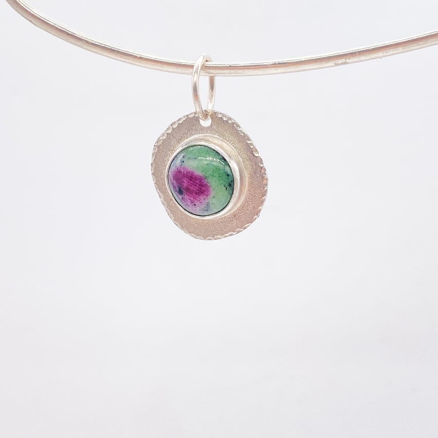 Ruby Zoisite Sterling Silver Textured Pendants 
