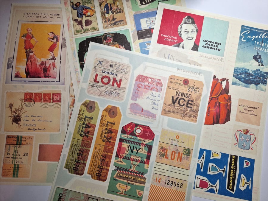 Digital Vintage Ephemera Scrapbook Travel Pack 10 A4 Pages