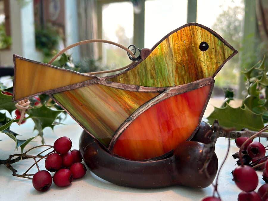 Stained glass Christmas Robin