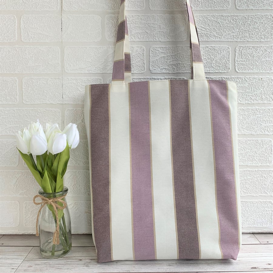 SALE, Striped tote bag in lilac, mauve and cream