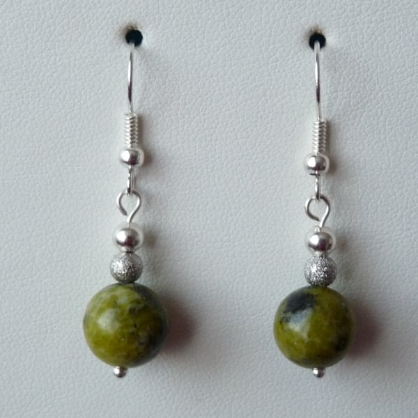 Green Jasper Drop Earrings - Genuine Gemstone - Handmade