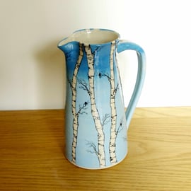 Large Jug - Silver Birch Trees, Sky and Birds 