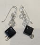 Onyx Diamond shaped Beads with Clear Swarovski Bicones