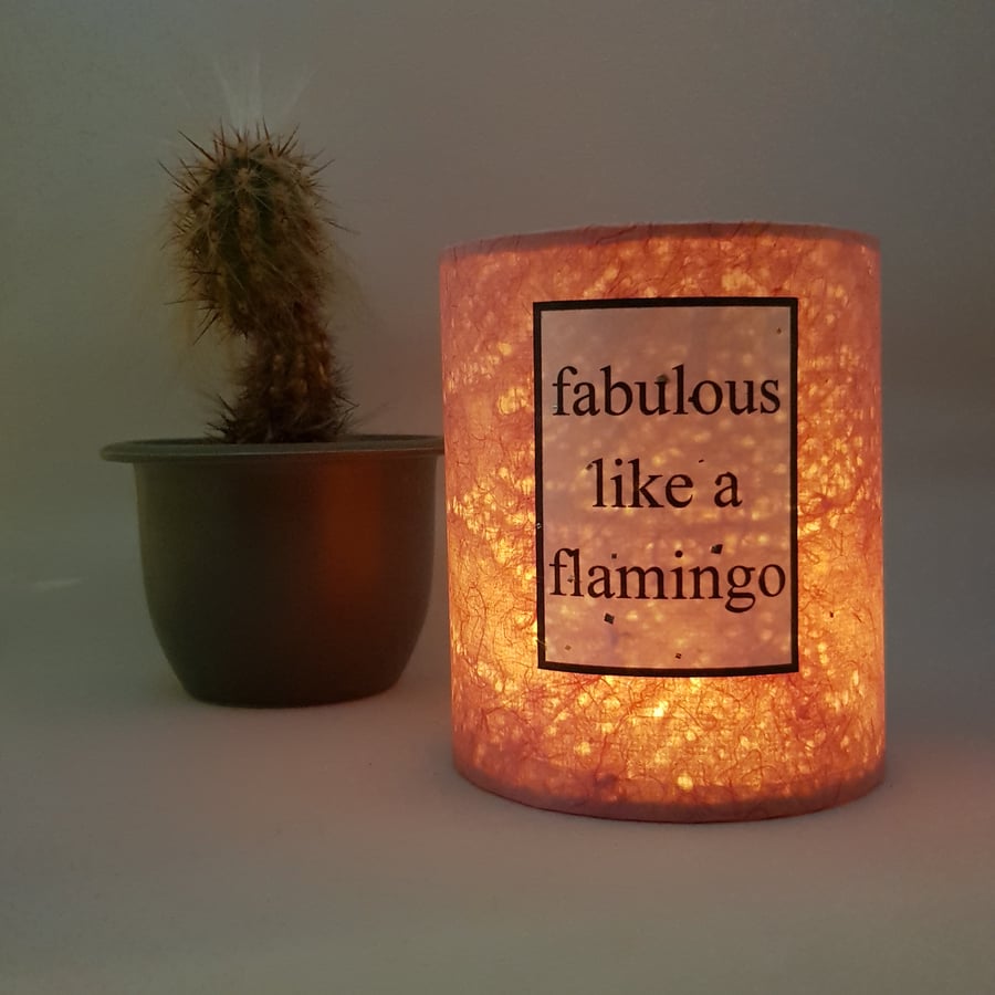 "Fabulous like a Flamingo" lantern with LED candle