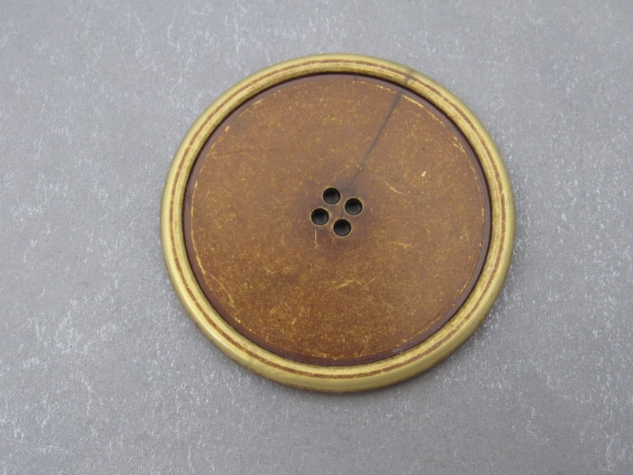 Large Faux Bronze Button, Metal Effect Plastic Button, 6 cms