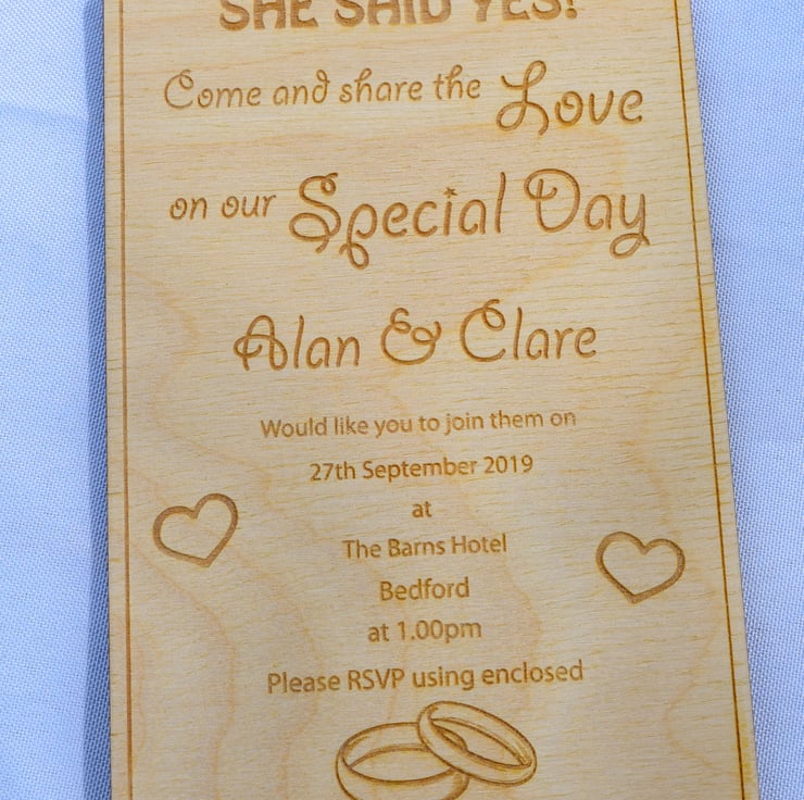 Wooden Engraved Wedding Invitation - Custom Mad... - Folksy