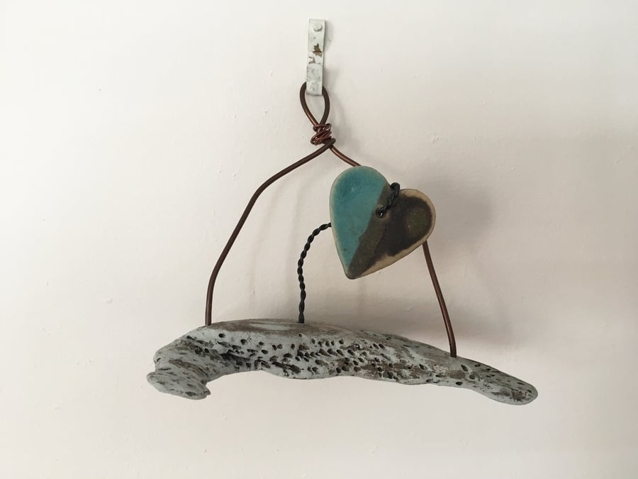 Driftwood wall hanger, pottery hanger, wire art, home decor