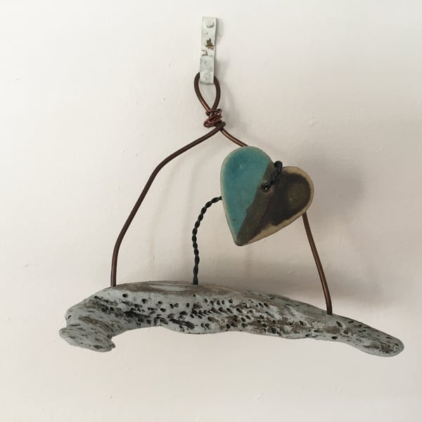 Driftwood wall hanger, pottery hanger, wire art, home decor