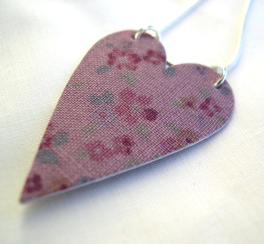 Hardened Purple Ditsy Print Heart  Necklace