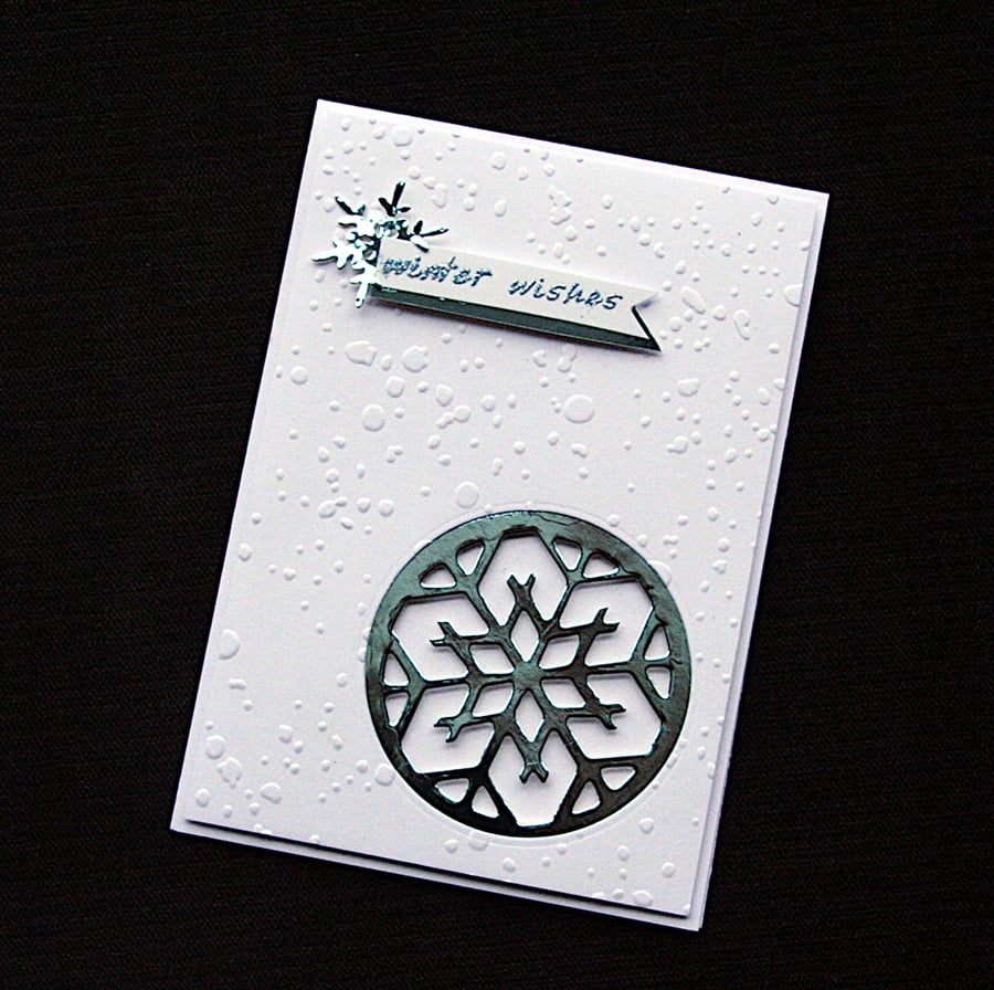 Ice Blue Snowflake Wishes - Handcrafted Christmas Card - dr21-0048