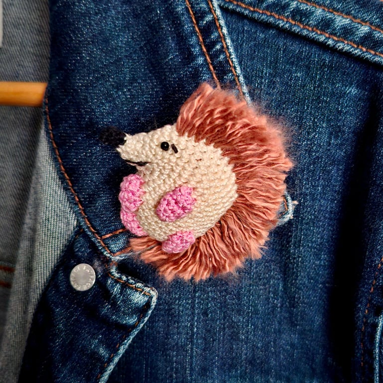 Crocheted hedgehog brooch 