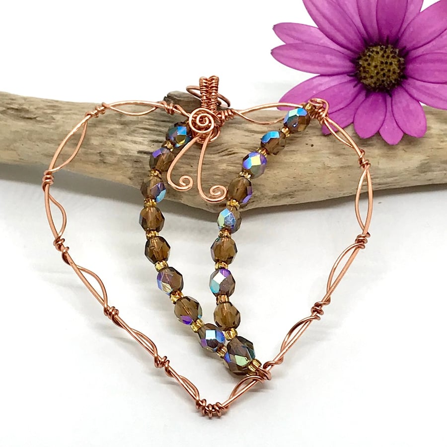 Copper Heart Decoration with Crystal Beads