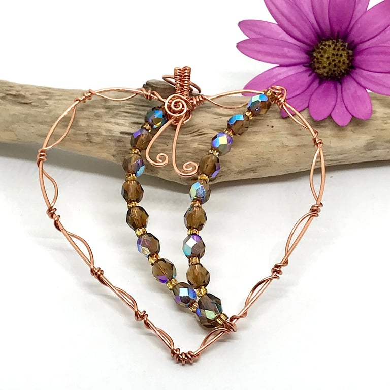 Copper Heart Decoration with Crystal Beads