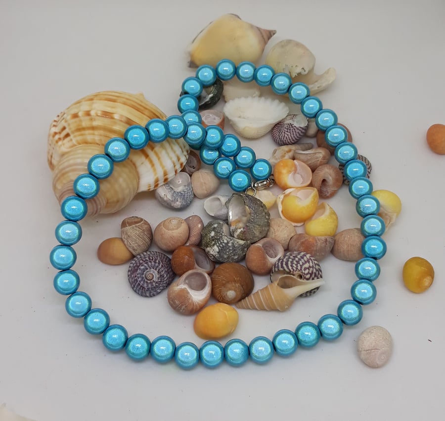 NL22 - Blue miracle bead necklace 16"