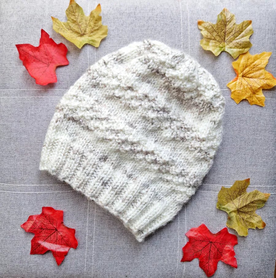Hand Knitted Cream Beanie Hat
