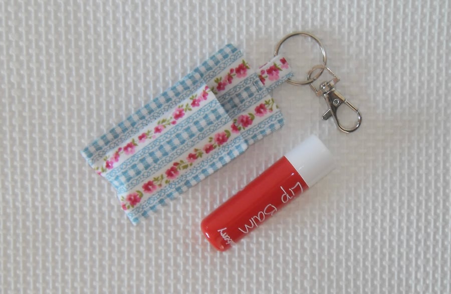 Key ring keyring lip balm holder in floral fabric