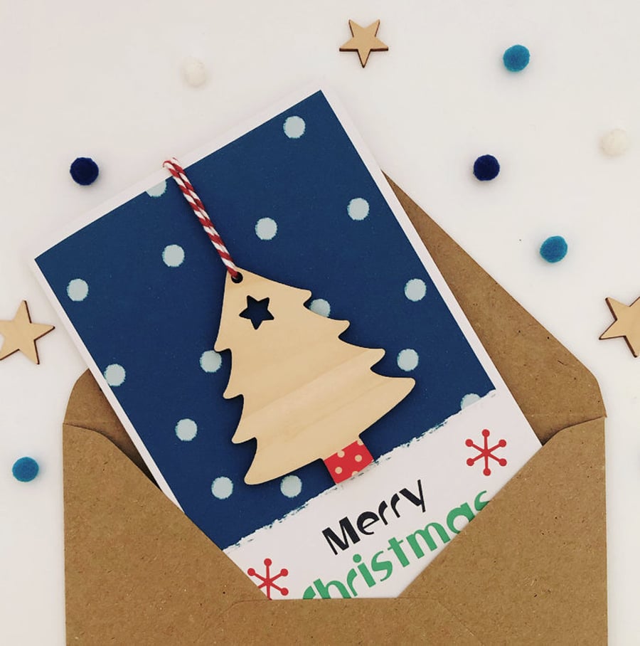 Xmas Tree Christmas Card - Luxury Handmade Card, Keepsake Card