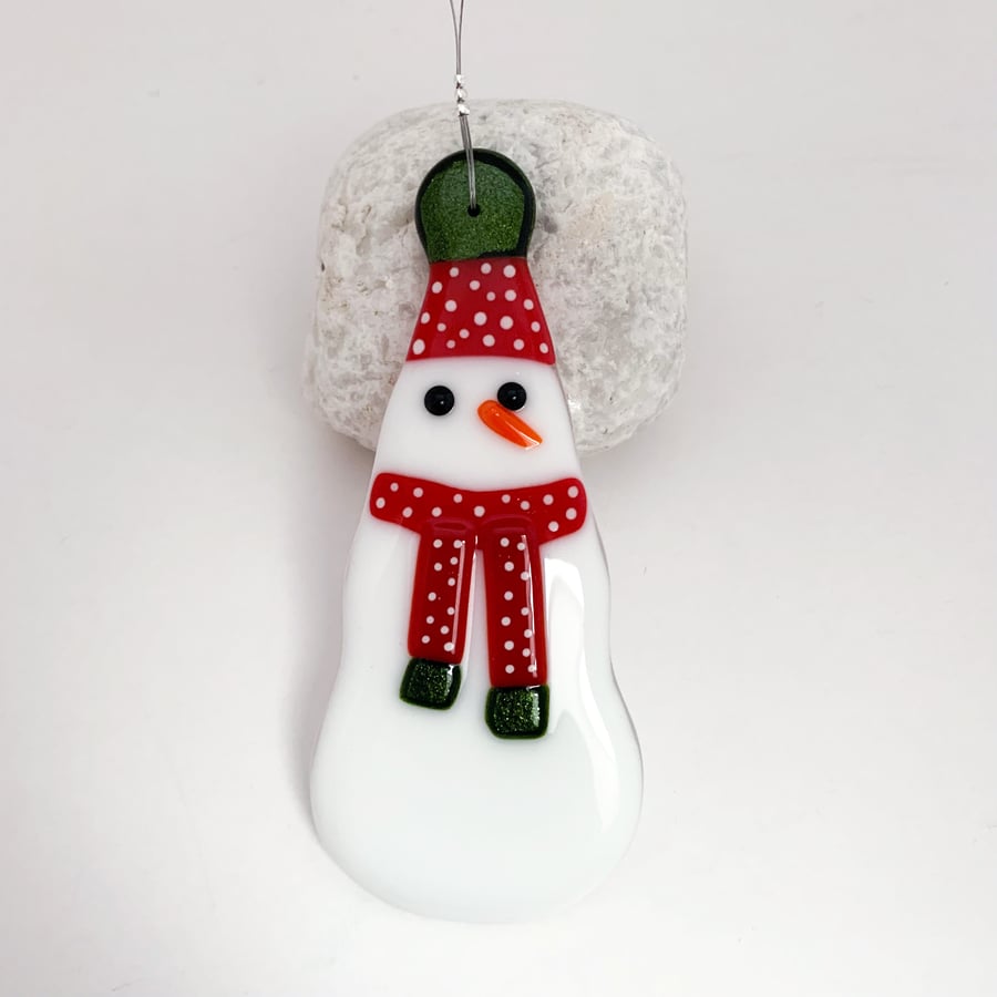 Seconds Sale - Fused Glass Snowman Hanging  - Handmade Glass Decoration