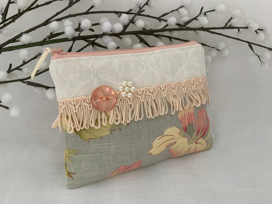 Perfectly Imperfect, Zipped Purse, Pouch, Small Cosmetic Bag, Vintage Purse