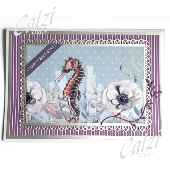 Seahorse & Anemone Birthday Card (Purple)