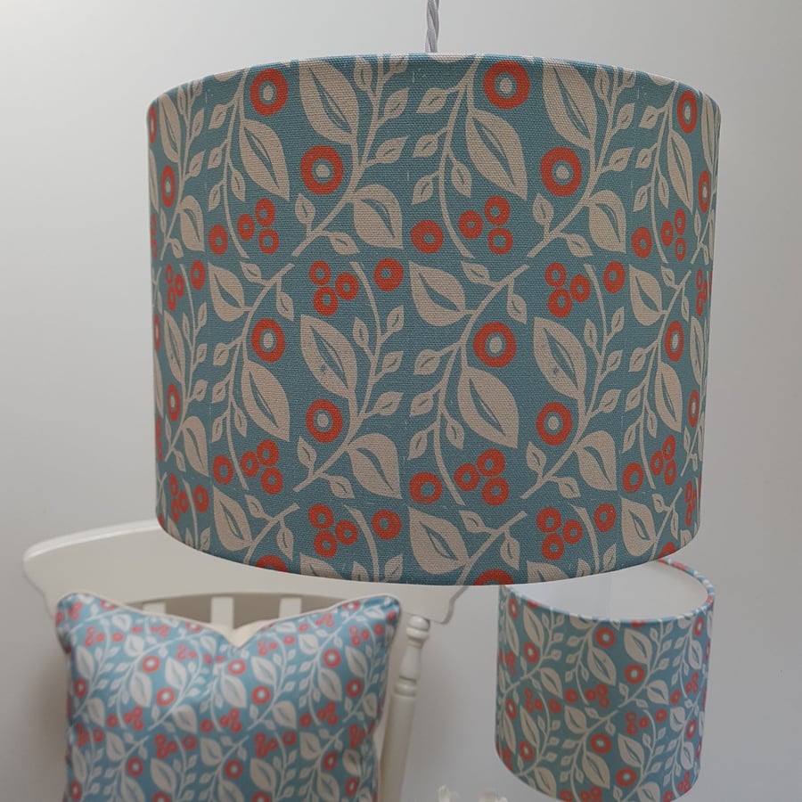 30cm drum 'Lucy' lampshade in blue and coral
