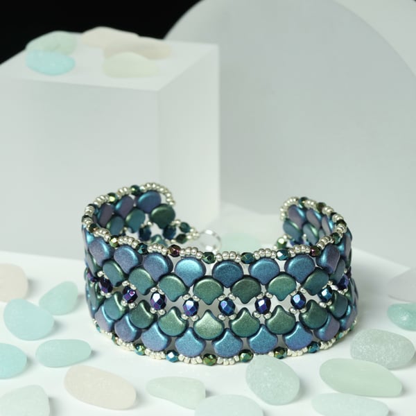 Dragon Scale Cuff Bracelet in Blue and Green 